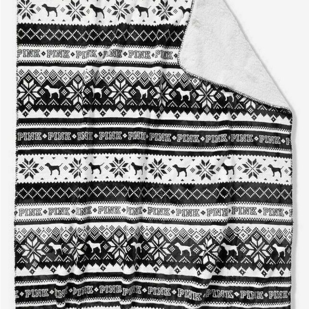 Victoria's Secret Pink Sherpa Blanket Cozy Fair Isle Throw Holiday Winter Dog